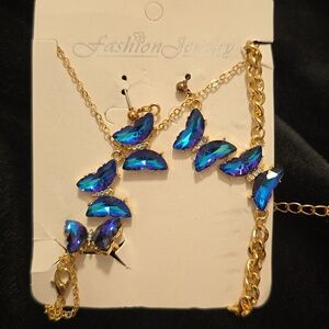 Butterfly necklace ring bracelet and earring